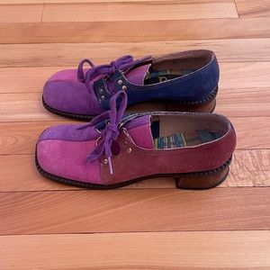 Rare Vintage 1960s Pocos 4-Color Block Suede Leather Mod Go-Go Shoes - Size 5.5